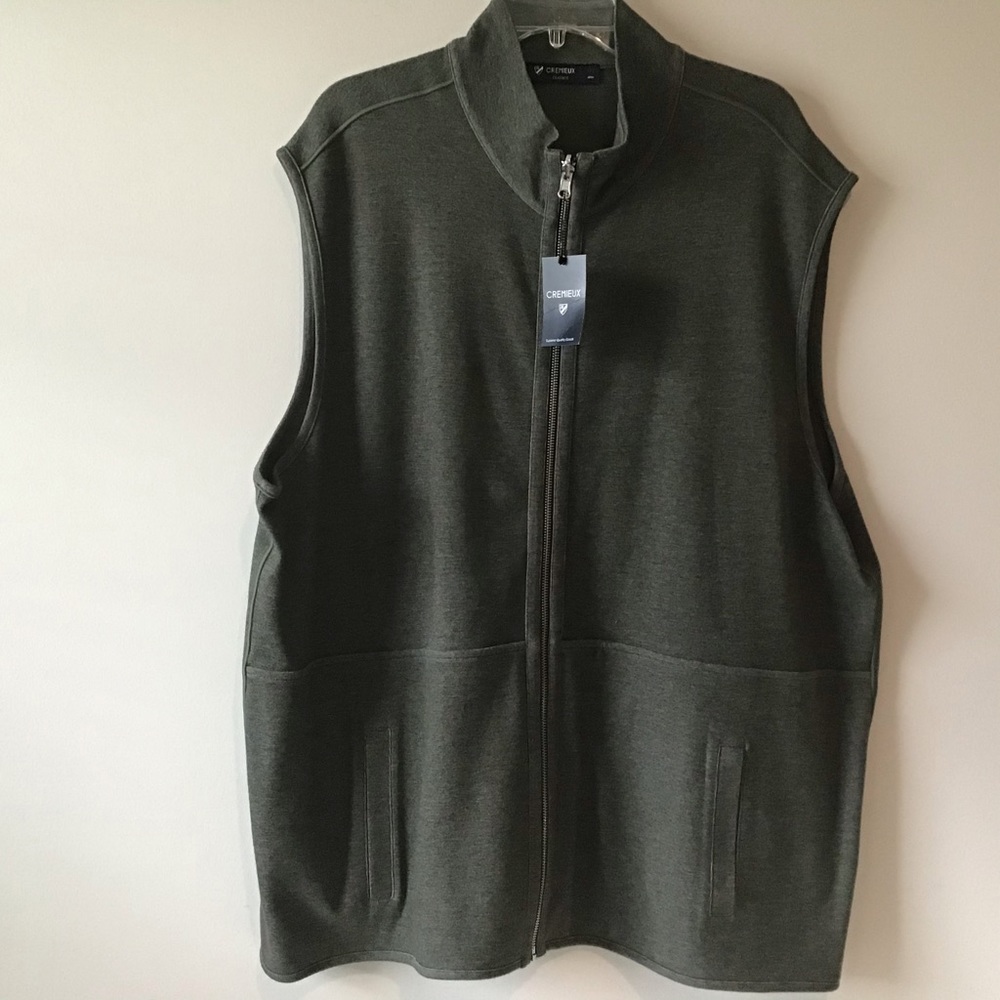 Cremieux NWT $95 Sweater Vest XXL  Olive Zip Front with  Pockets